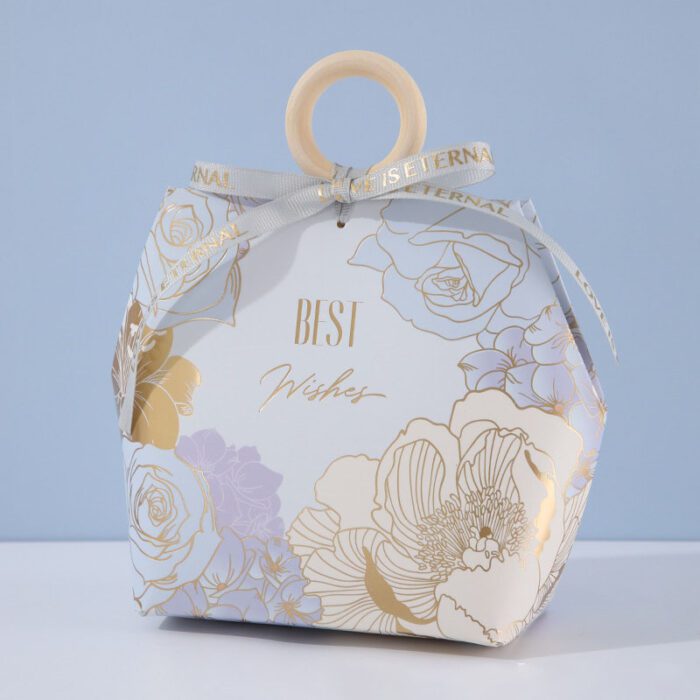 Large Light Blue Gold Foil Flower Printed Wedding Favor Bag DSFAV13