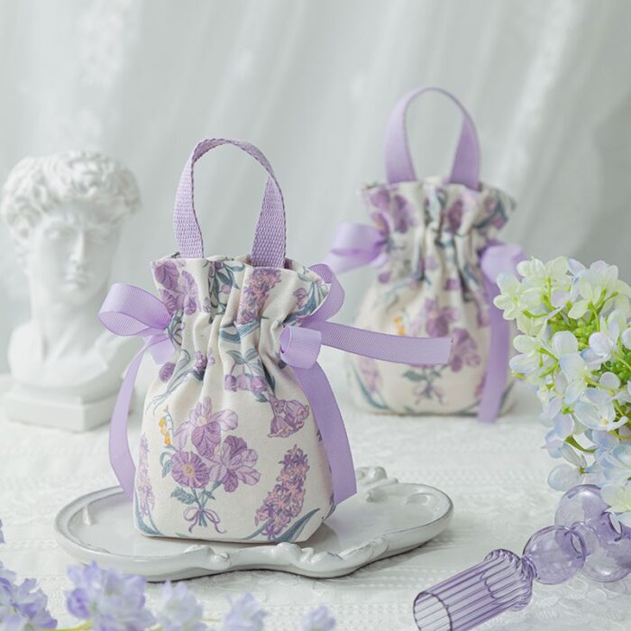 Lavender Mini Flowers Printed Catton Canvas Gift Bag DSFAV17