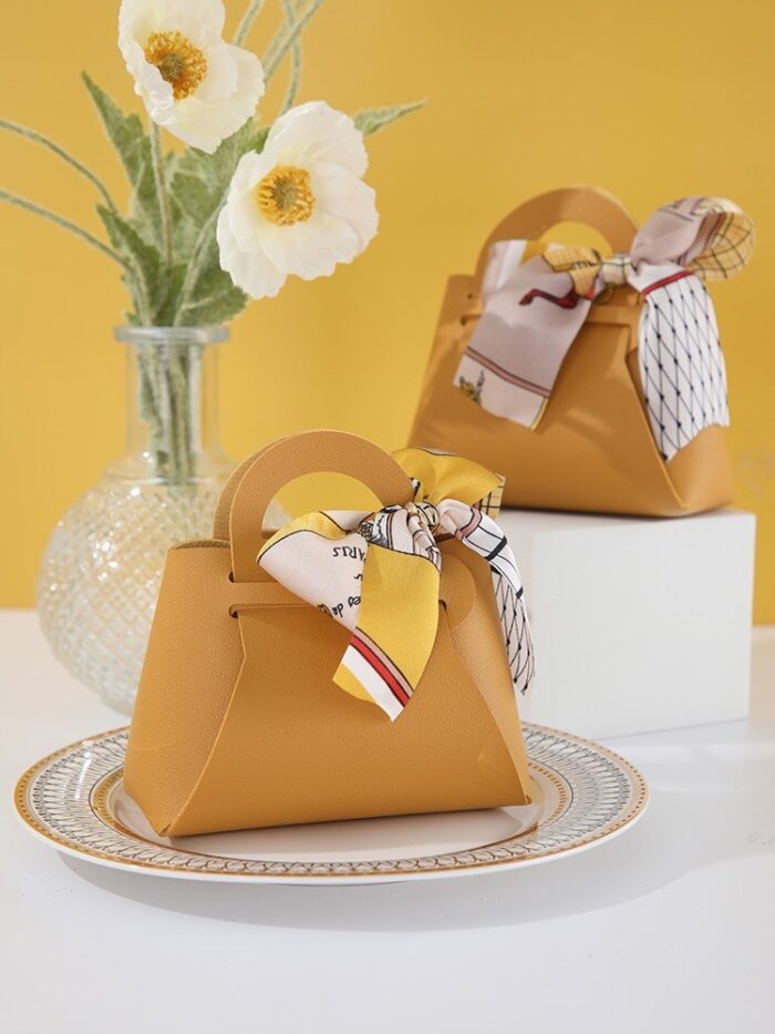 Mustard Yellow Faux Leather Favor Gift Bag for Wedding, Engagement, Bridal Shower and Party DSFAV11_2