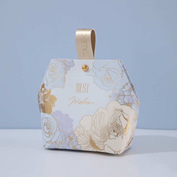 Small Light Blue Gold Foil Flower Printed Wedding Favor Bag DSFAV13