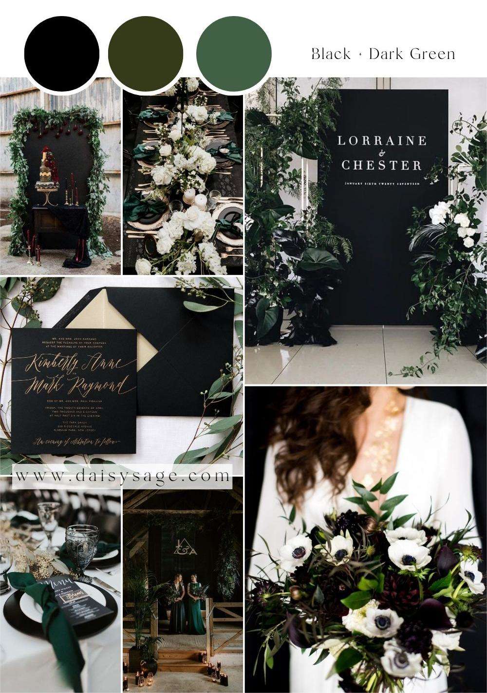 Black and Dark Green wedding color theme ideas