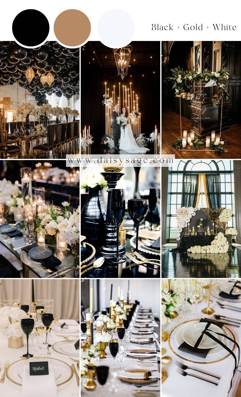 Black and Gold and White wedding color palette idea