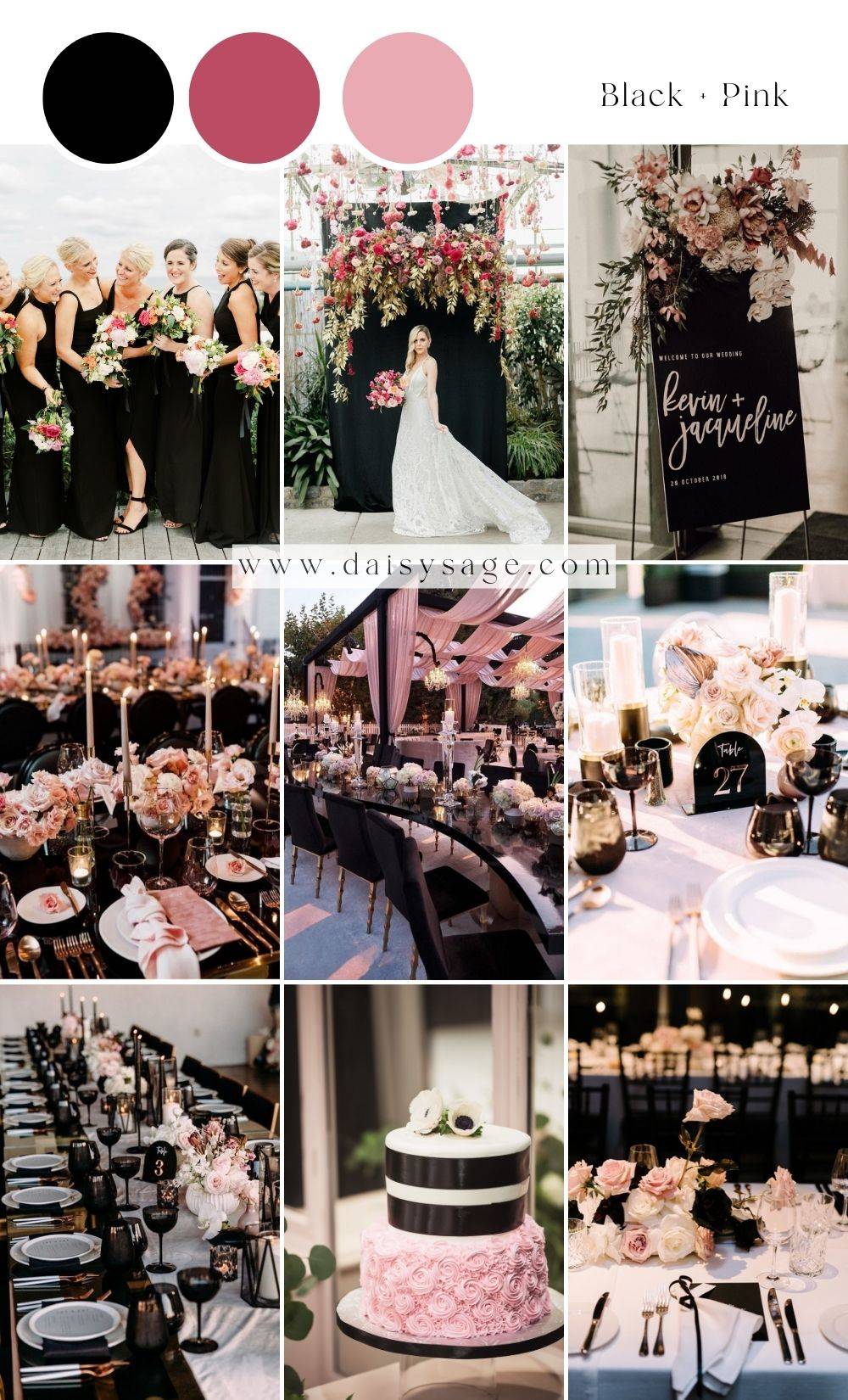 Black and Pink wedding color palette idea