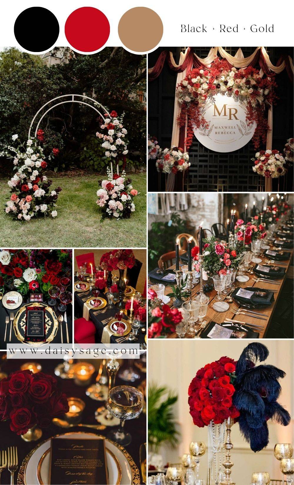 Black and Red and Gold wedding color theme ideas