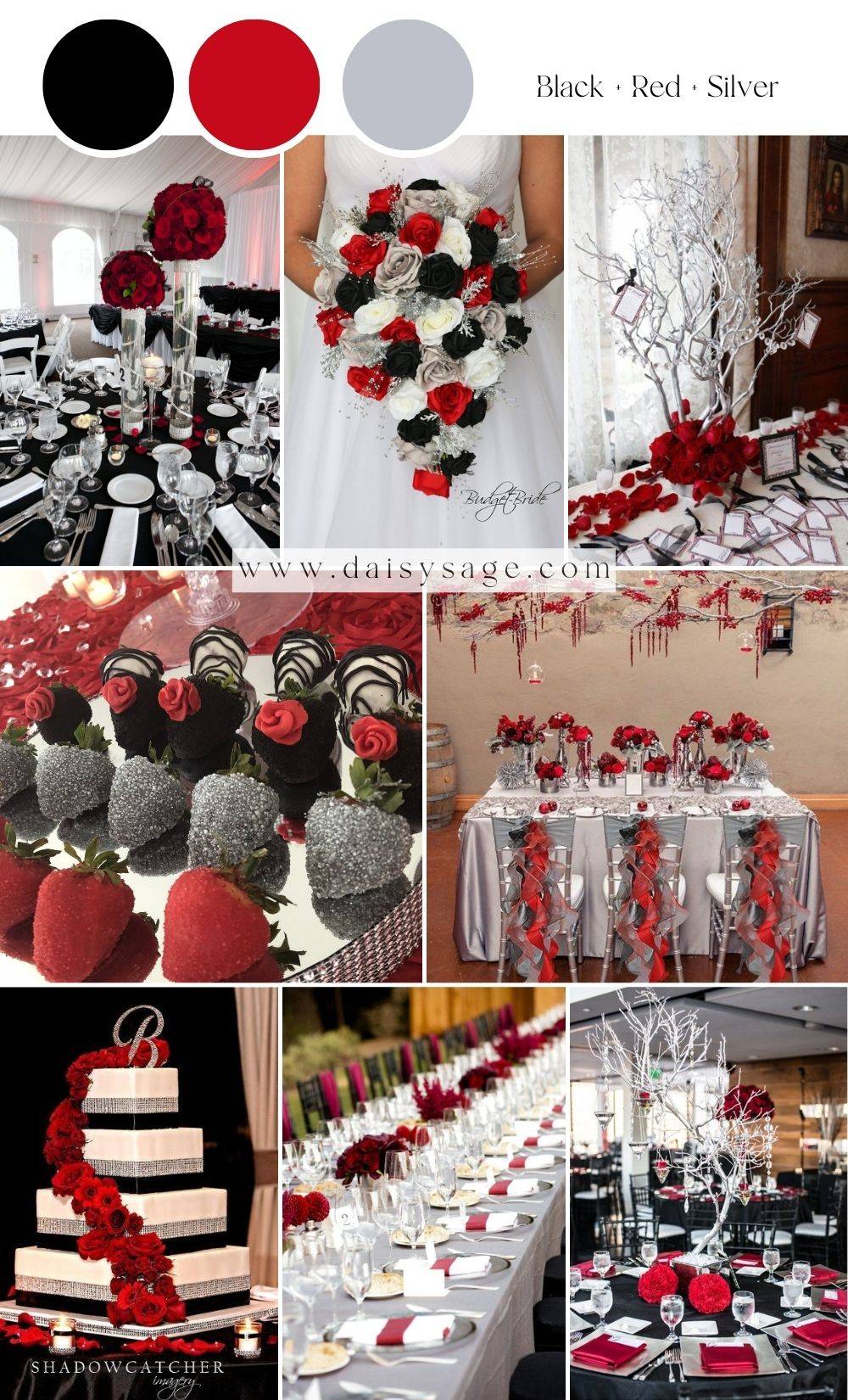 Black and Red and Silver wedding color palette idea