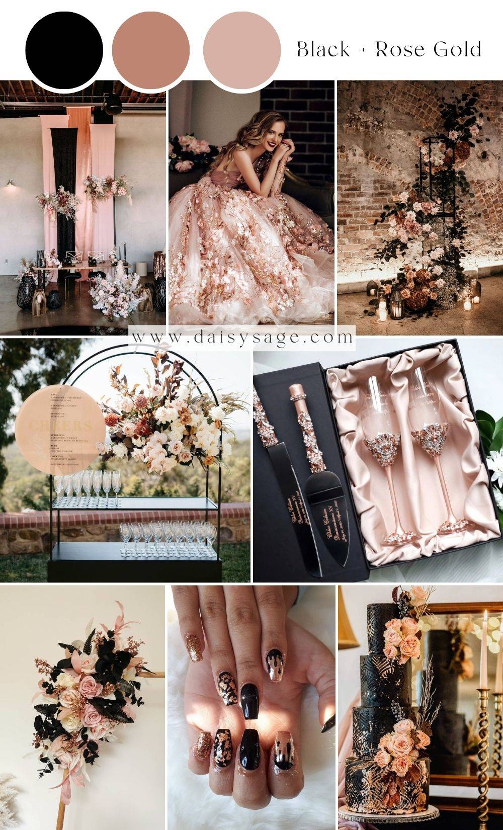 Black and Rose Gold wedding color scheme idea