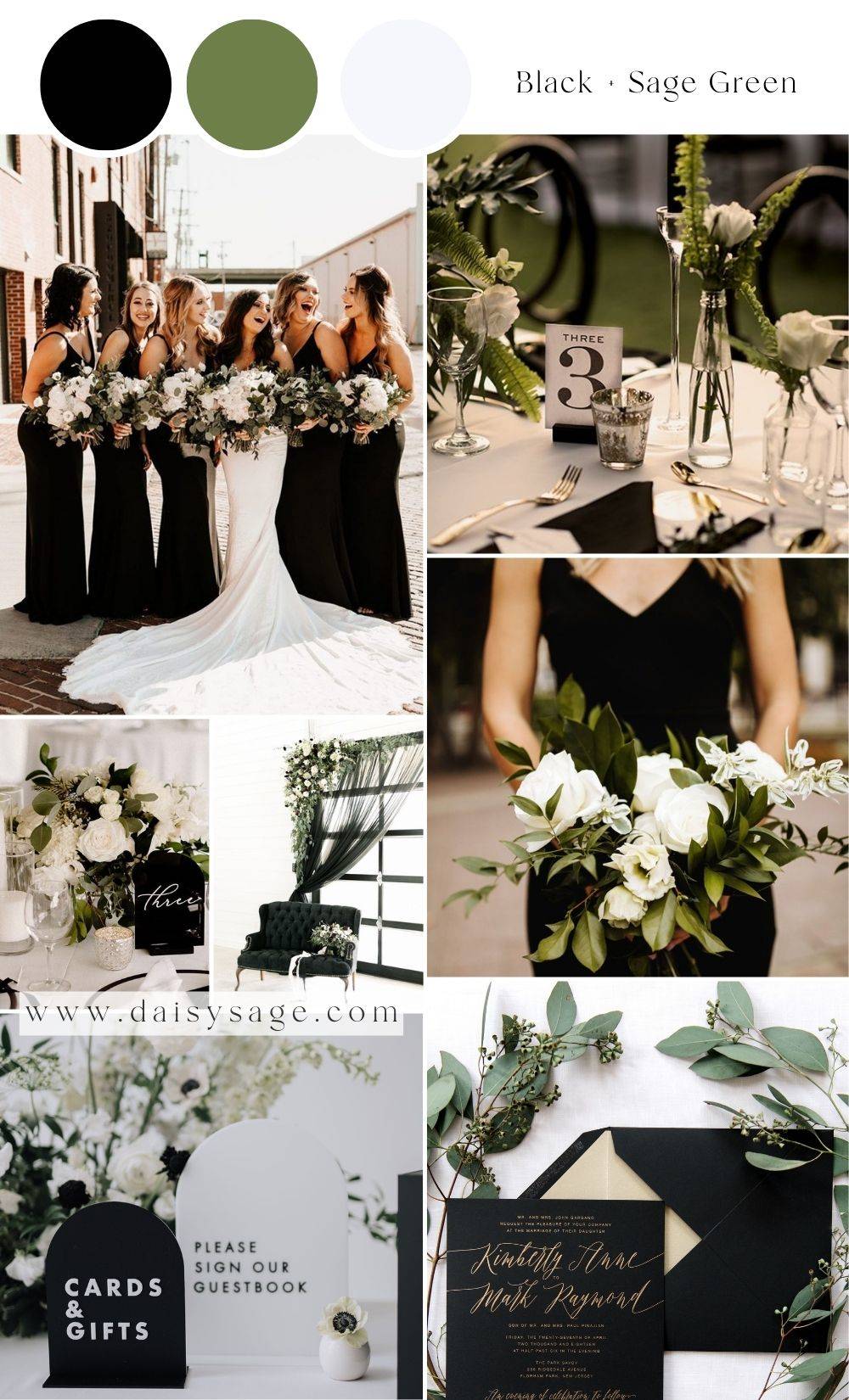 Black and Sage Green wedding color scheme idea