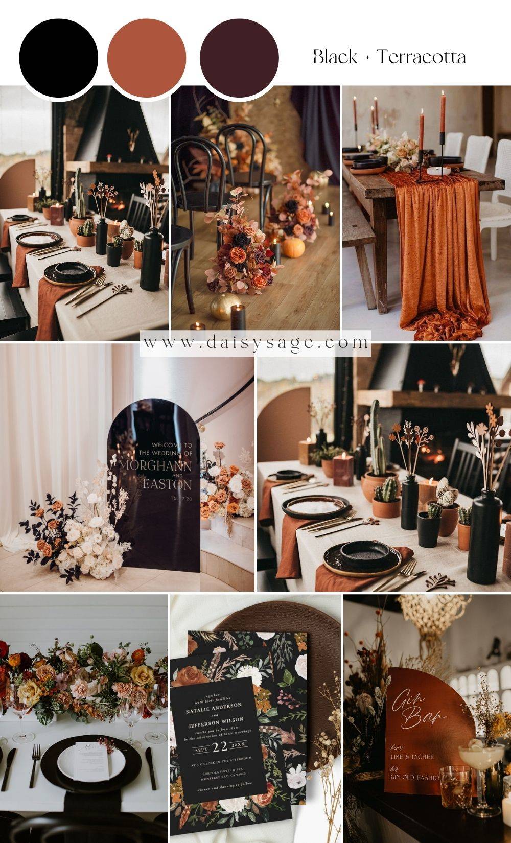 Black and Terracotta wedding color palette idea