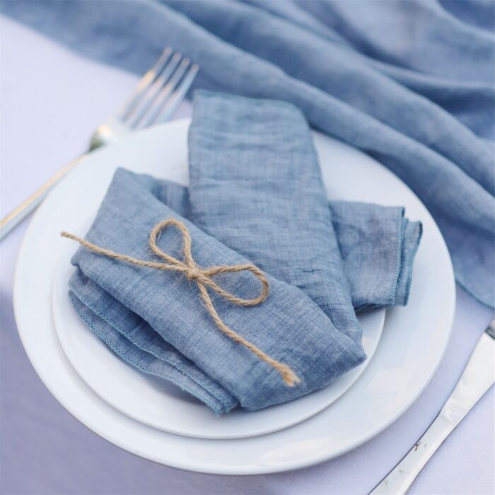 Dusty Blue Polyester Cotton Crinkle Fabric Napkins DSNA04