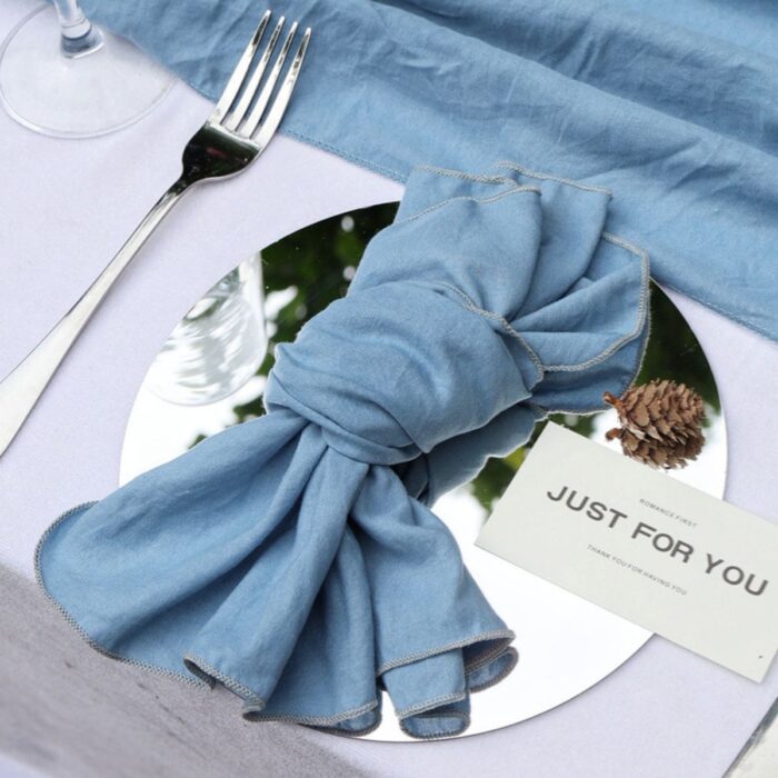 Glossy Dusty Blue Cotton-Linen Wedding Table Napkin DSNA05_6