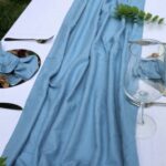 Glossy Dusty Blue Cotton-Linen Wedding Table Runner DSTR09_2