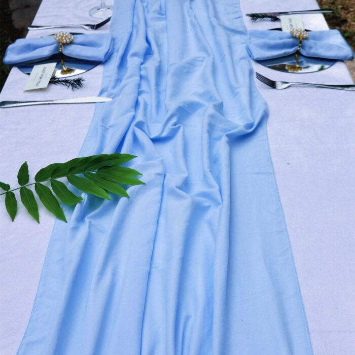 Glossy Light Blue Cotton-Linen Wedding Table Runner DSTR09