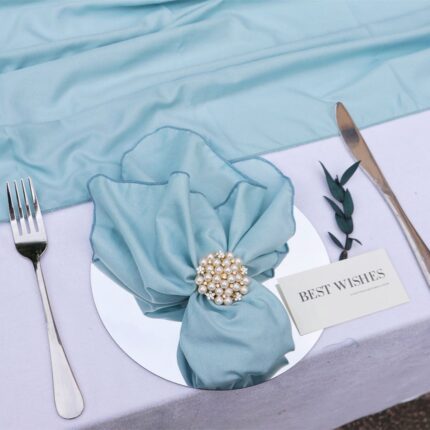 Glossy Light Dusty Blue Cotton-Linen Wedding Table Napkin DSNA05_2