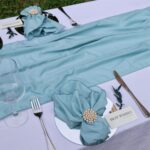 Glossy Light Dusty Blue Cotton-Linen Wedding Table Runner DSTR09_6