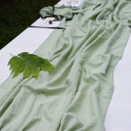 Glossy Sage Green Cotton-Linen Wedding Table Runner DSTR09_4