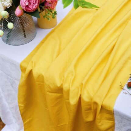 Glossy Yellow Cotton-Linen Wedding Table Runner DSTR09_3
