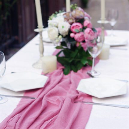 Pink Country Cotton Linen Event Table Runner DSTR08_3