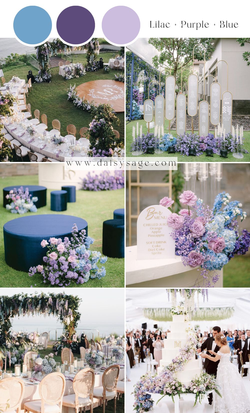 Lilac purple and blue wedding color scheme