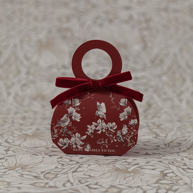 Burgundy Vintage Hummingbird and Magnolia Wedding Favor Bag DSFAV21