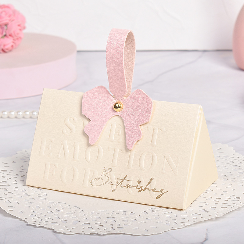 Ivory Embossed Event Candy Box with Pink Bow Tie DSFAV14