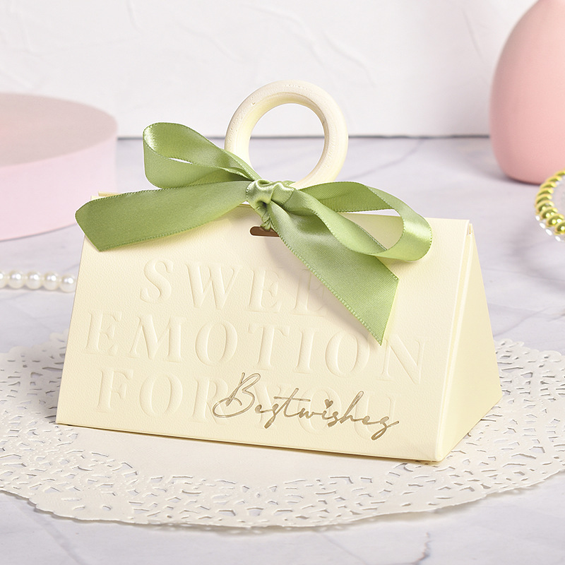 Ivory Embossed Event Candy Box with Sage Green Ribbon DSFAV14