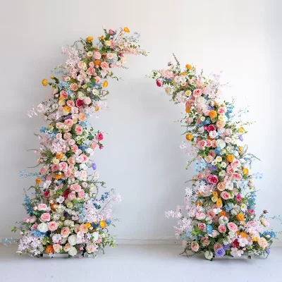 Pastel Colorful Artificial Roses Asymmetric Horn Wedding Backdrop DSAR13